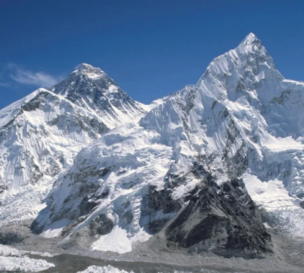 View of Mount Everest seen from Everest Base Camp in Nepal